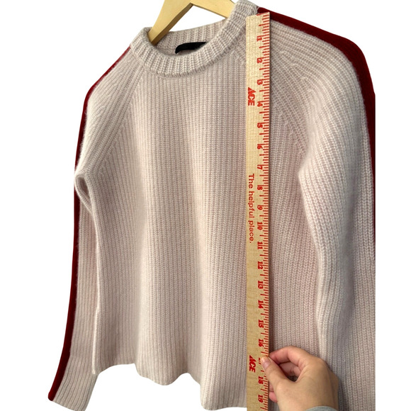 Jenni Kayne XS Iconic 100% Cashmere Fisherman Sweater $425 Light Pink Red Stripe - Picture 8 of 8